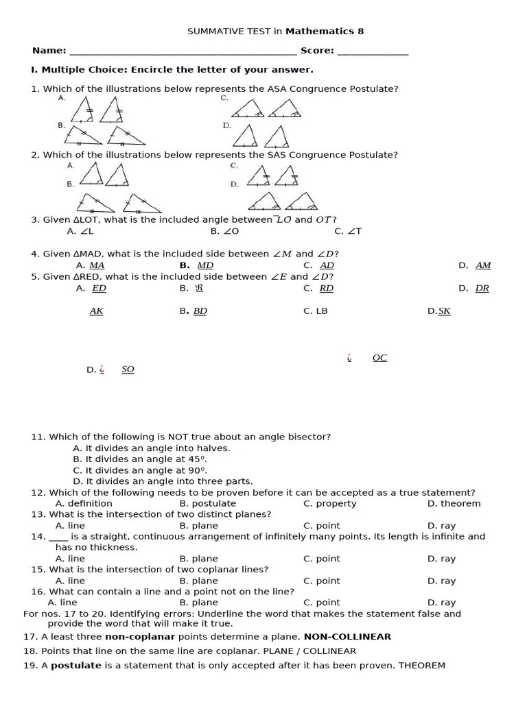 SUMMATIVE_math8 | PDF | Line (Geometry) | Axiom
