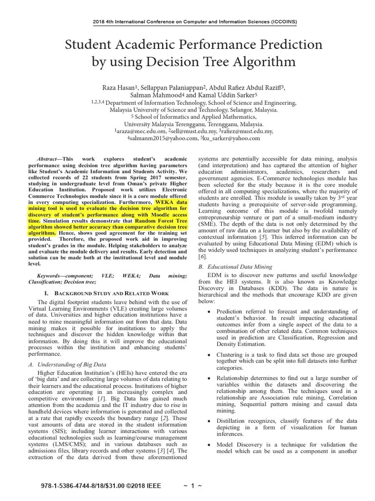 Student Academic Performance Prediction By Using Decision Tree ...