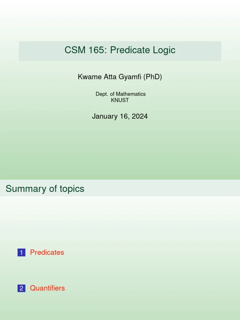 (Handout) Predicate Logic - 240123 - 212401 | PDF | First Order Logic ...