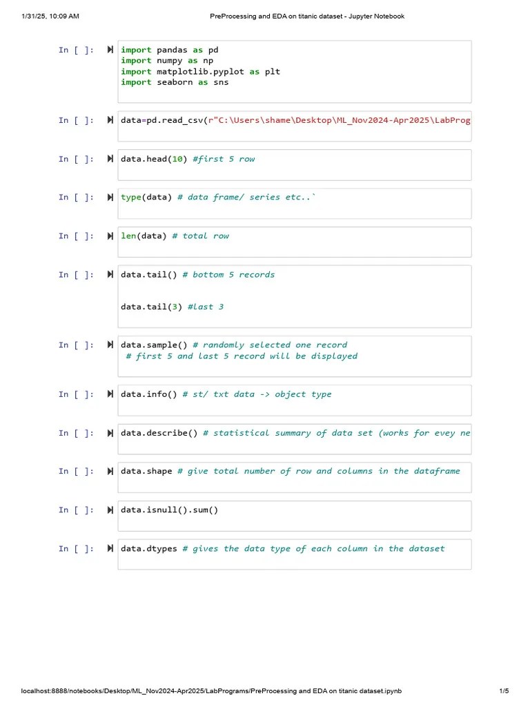 Lab2-PreProcessing And EDA On Titanic Dataset - Jupyter Notebook | PDF ...