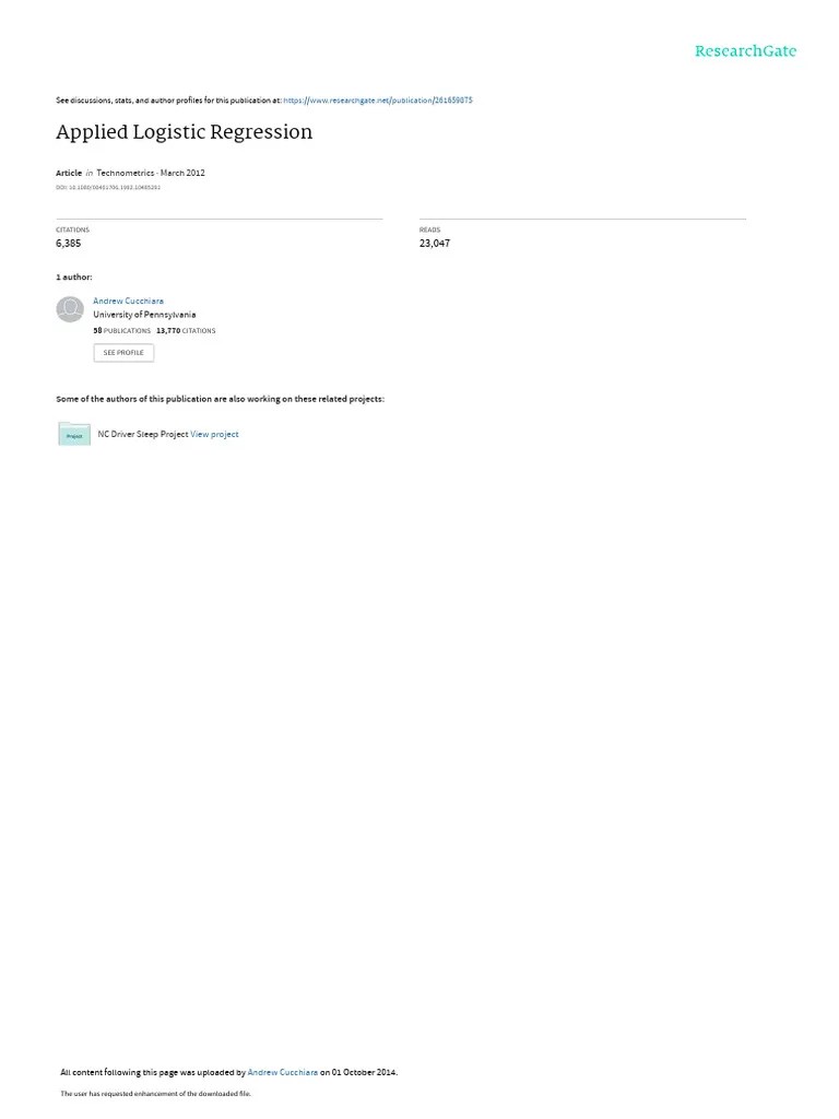 Applied Logistic Regression Article | PDF