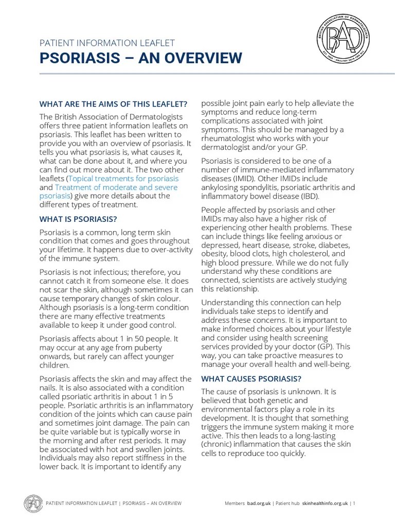 Psoriasis An Overview PIL Aug2023 (1) | PDF | Psoriasis | Topical Medication