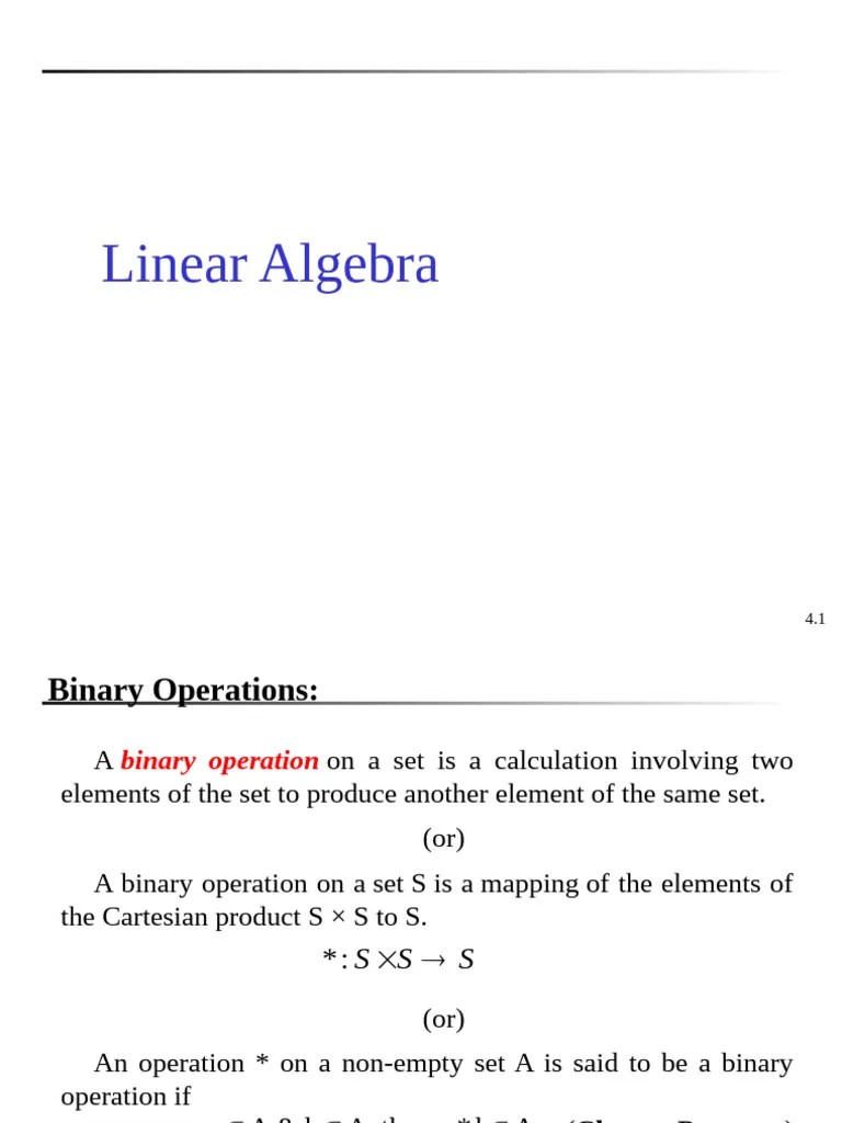 L4 - Linear Algebra - Binary Operations | PDF | Group (Mathematics ...