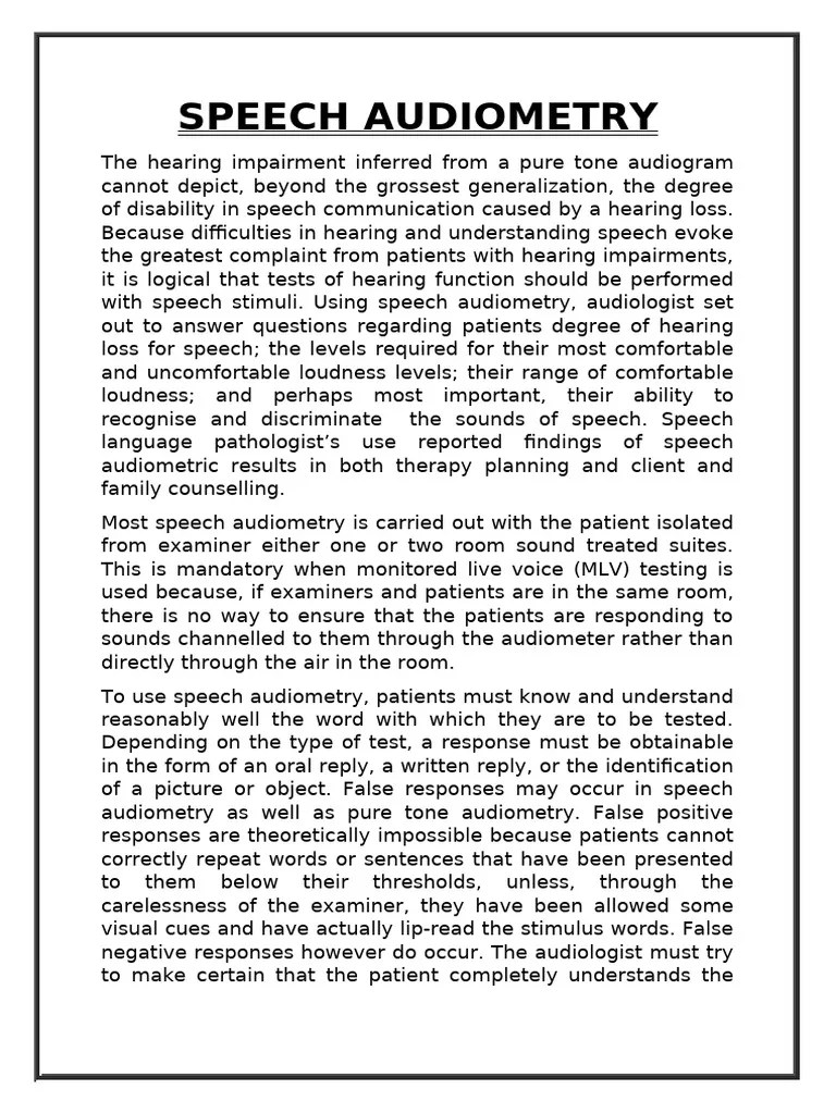 SPEECH AUDIOMETRY | PDF | Speech | Cognitive Science