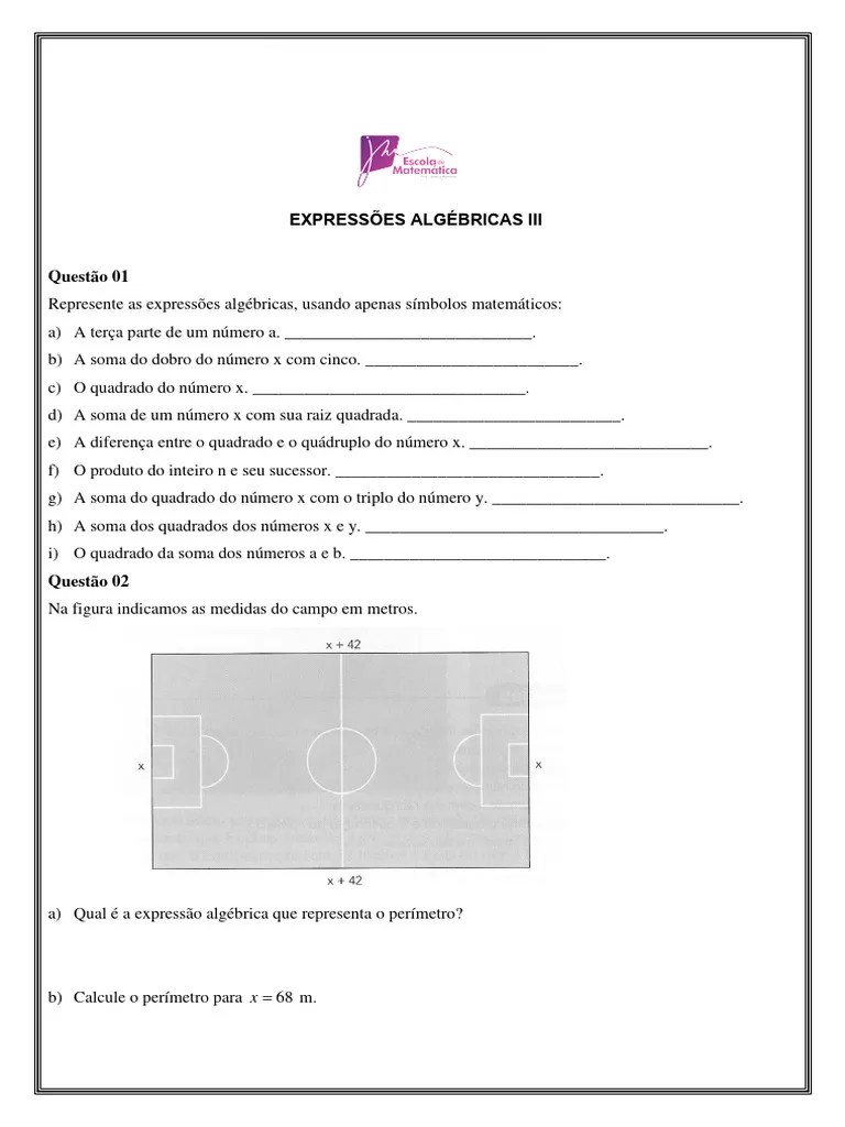 Expressões Algébricas III | PDF | Matemática | Objetos Matemáticos