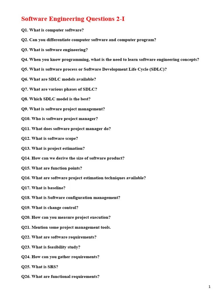 Software Engineering Questions SET 2 | PDF