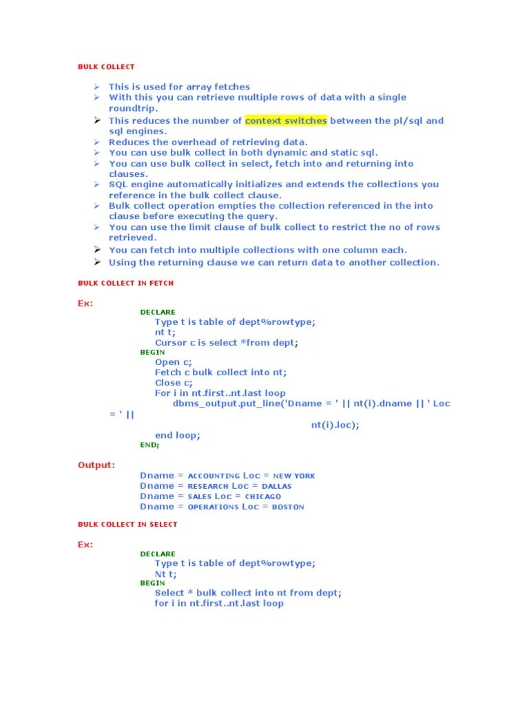 Bulk Collect | PDF | Pl/Sql | Sql