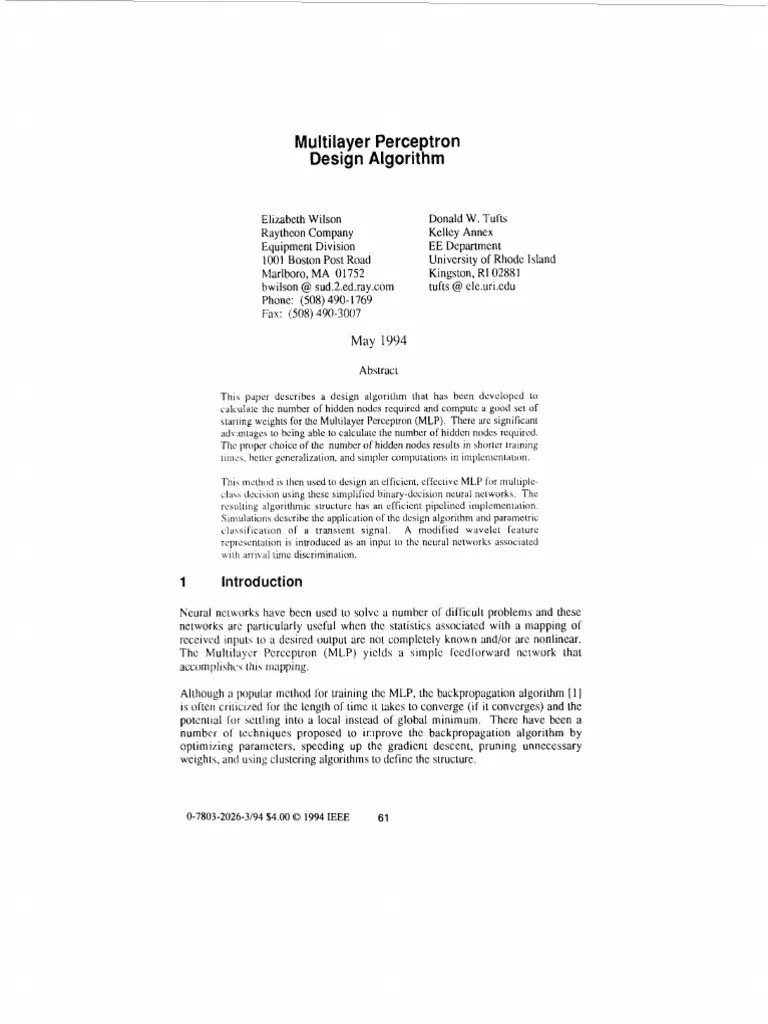 Multilayer Perceptron Design Algorithm | PDF | Wavelet | Applied ...