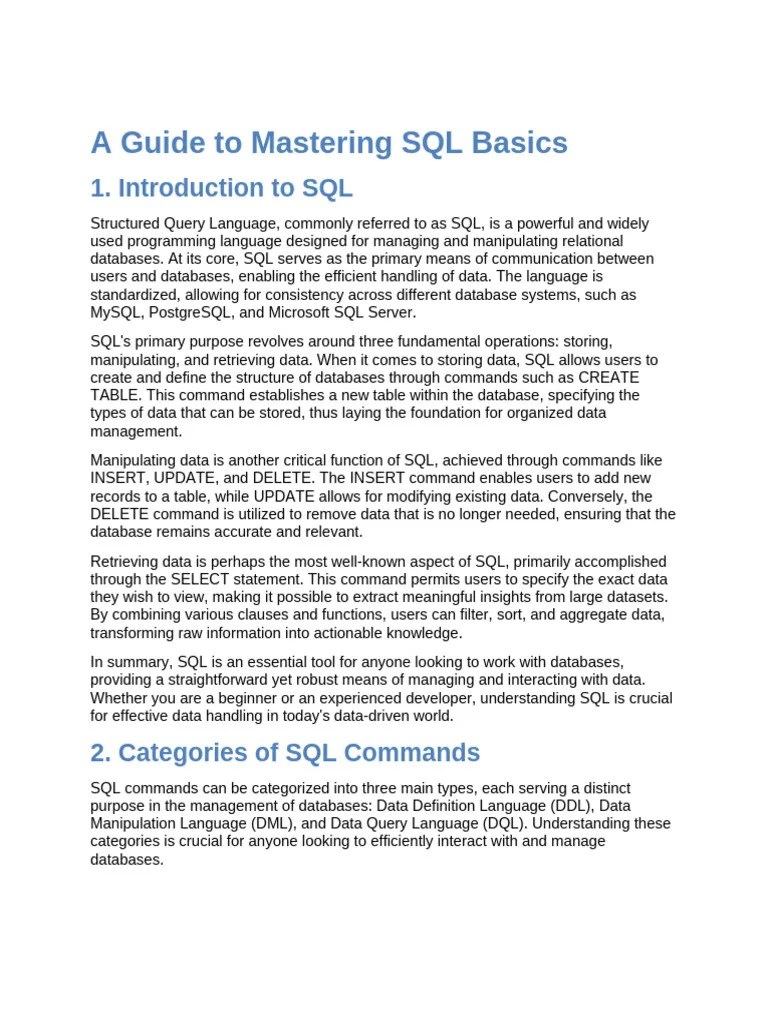 A Guide To Mastering SQL Basics | PDF | Databases | Sql