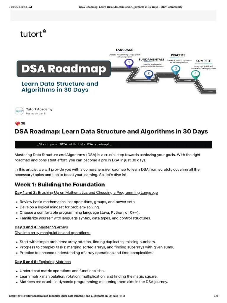 DSA Roadmap - Learn Data Structure And Algorithms In 30 Days - DeV ...