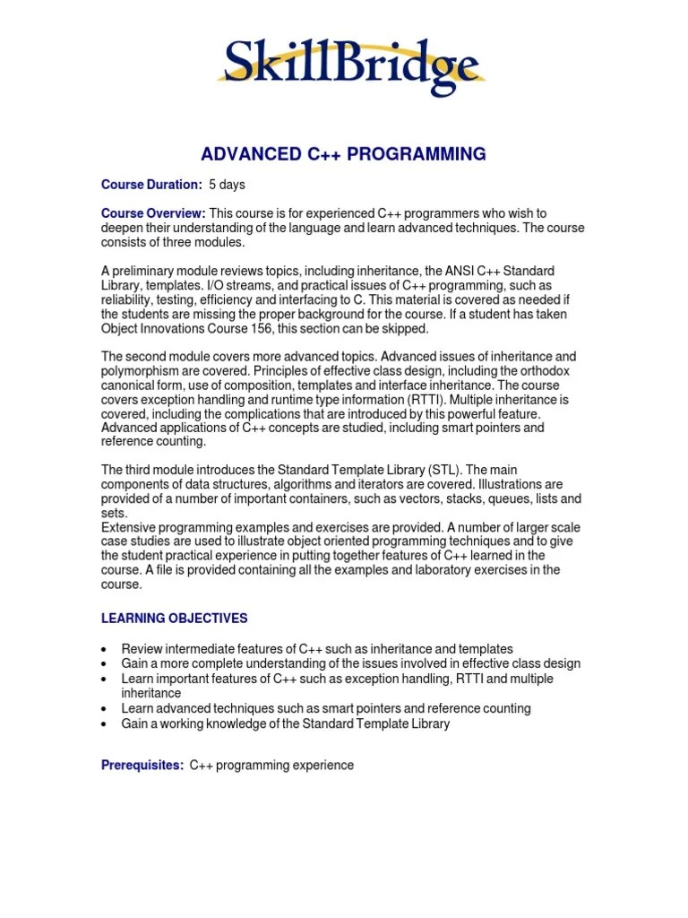 Advanced C++ Programming | PDF | C++ | Class (Computer Programming)