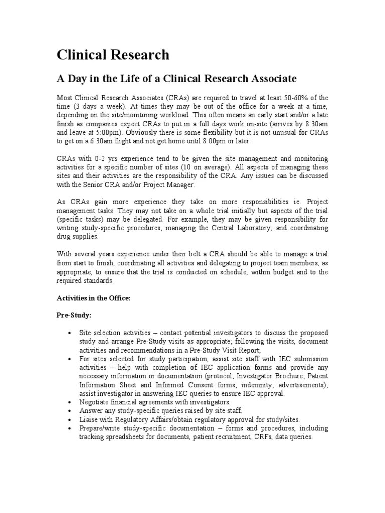 A day in the life of a clinical research associate