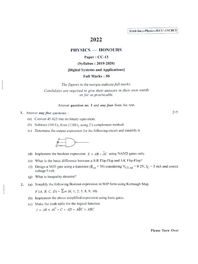 CU-2022 B.Sc. (Honours) Physics Semester-6 Paper-CC-13 (For 2019-20 ...