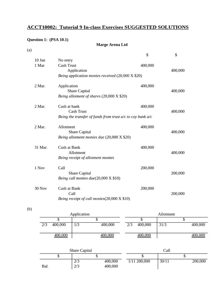 ACCT10002 Tutorial 9 In-Class Exercises - Solutions | PDF | Dividend ...