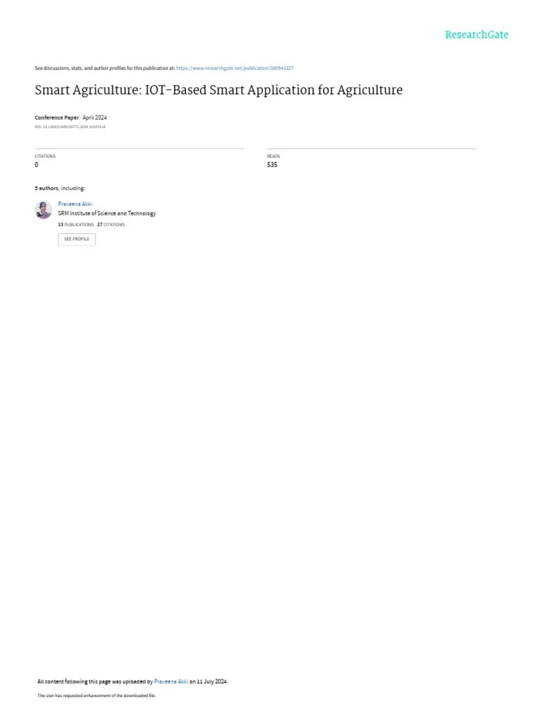 Smart Agriculture IOT-Based Smart Application For Agriculture | PDF | Agriculture | Soil