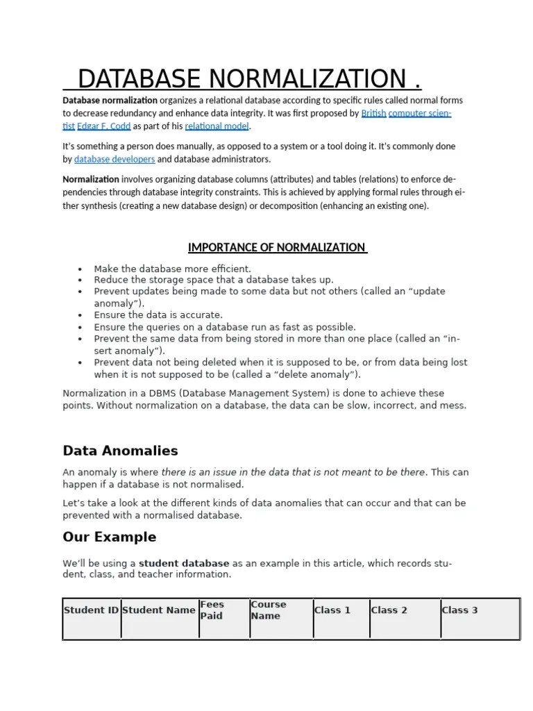 DATABASE NORMALIZATION | PDF | Databases | Relational Model