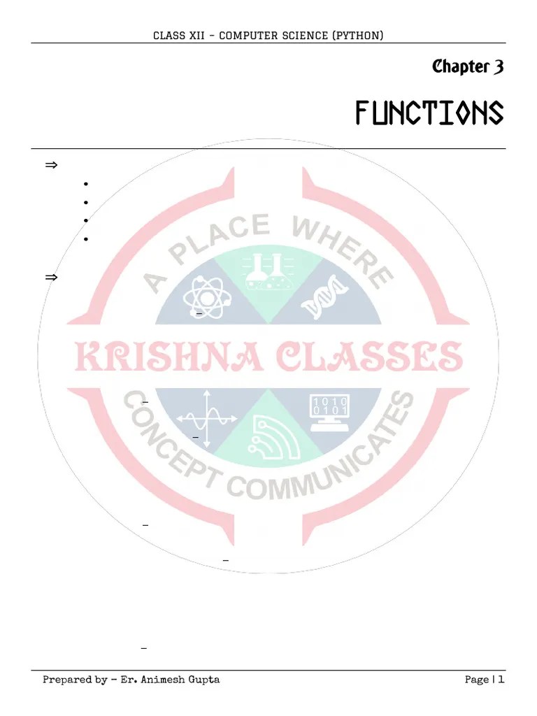 Class XII - Computer Science - Chapter 3 - Working With Functions | PDF ...