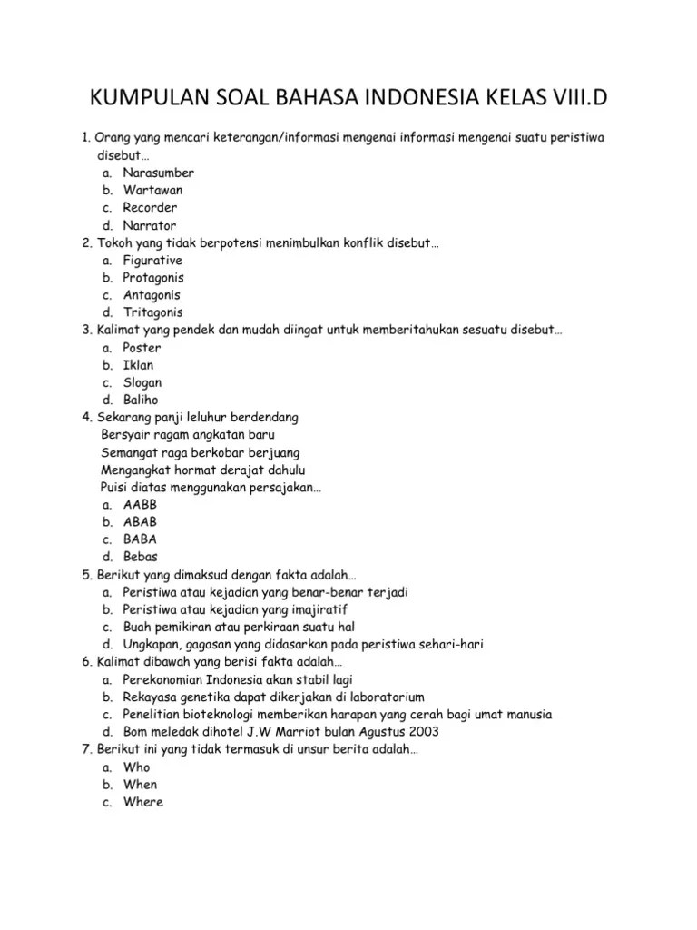 Adapun soal adalah untuk latihan . 10 Contoh Soal Bahasa Indonesia Kelas 12 Pilihan Ganda Kumpulan Contoh Soal