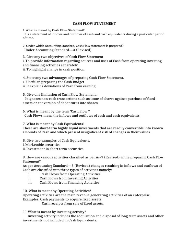 Viva Questions--Cash Flow Statement | PDF | Cash Flow Statement | Cash