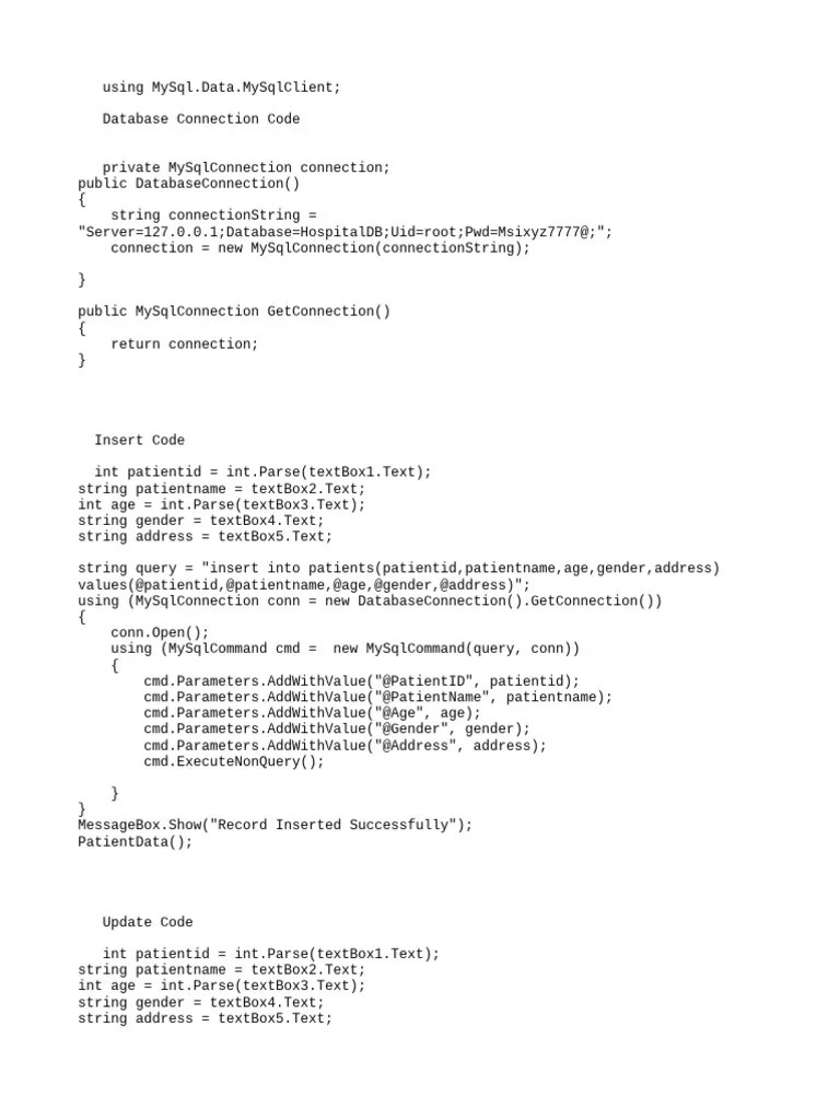Hospital Management System Csharp Source Code | PDF | Parameter (Computer Programming) | Data ...