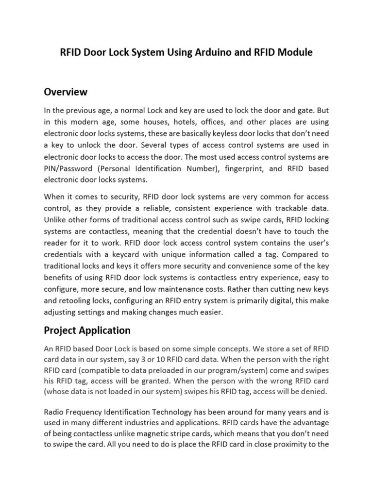 RFID Door Lock System Using Arduino And RFID Module | PDF | Radio ...