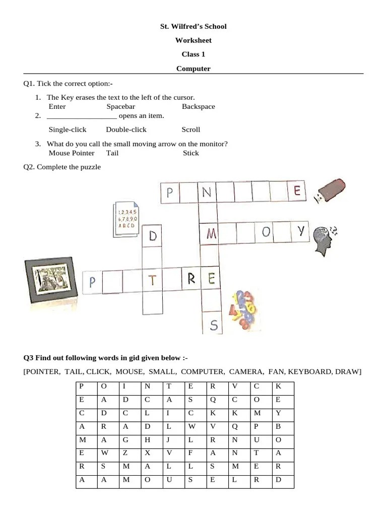 Worksheet Class1 Computer | PDF | Cursor (User Interface) | Computer ...