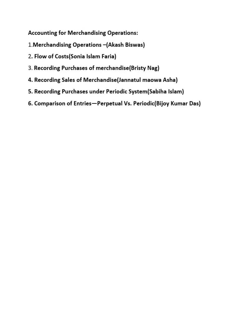 Accounting For Merchandise Operations Pdf