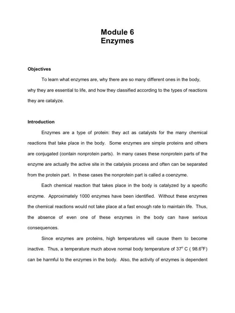 Module 6 In Biochemistry | PDF | Hydrolysis | Enzyme