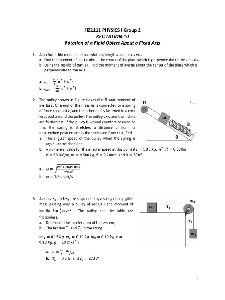 2022 Physics1 Recitation10 | PDF | Rotation Around A Fixed Axis | Force