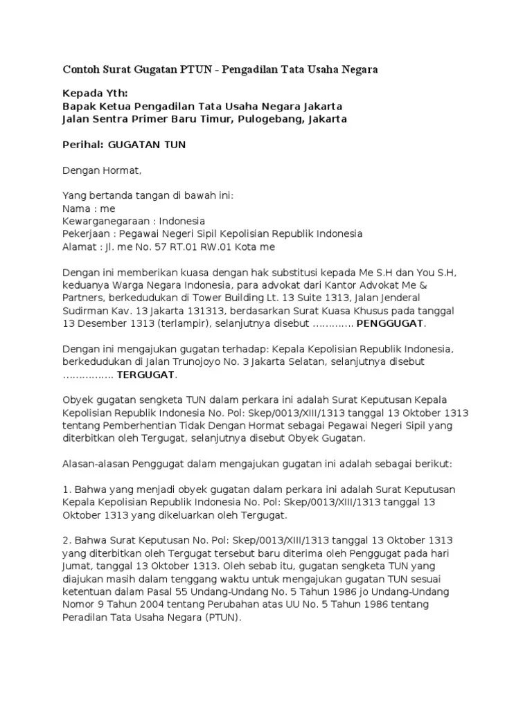 Contoh Surat Gugatan Ptun Pemberhentian Pns Nusagates 