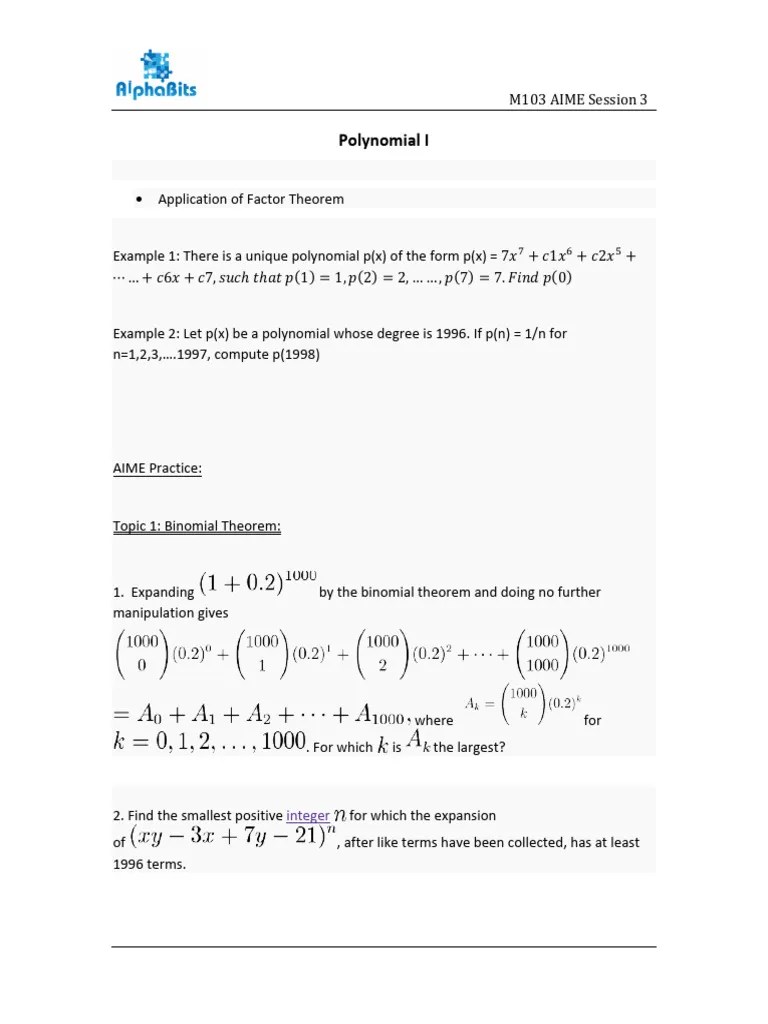 3. Polynomial I | PDF | Polynomial | Factorization
