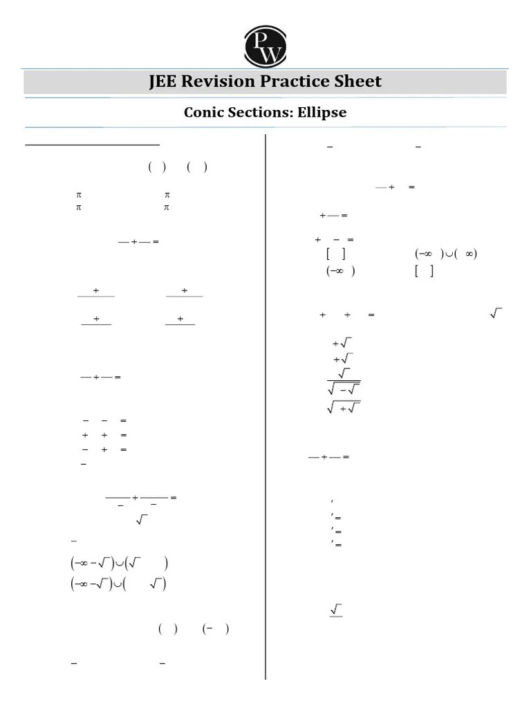 Conic Sections_ Ellipse _ Practice Sheet (Main) | PDF | Ellipse | Circle