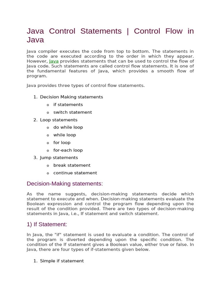 Unit1 - Java Control Statements | PDF | Control Flow | Computing
