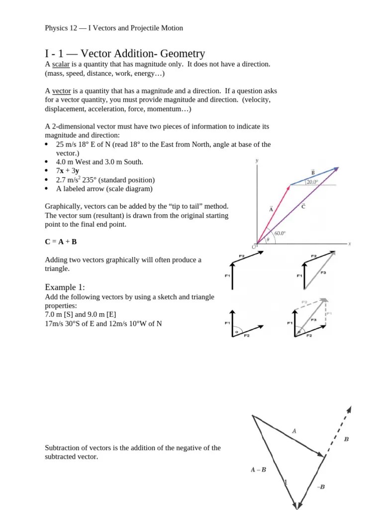 I_vectors_and_projectiles_notes | PDF | Acceleration | Euclidean Vector