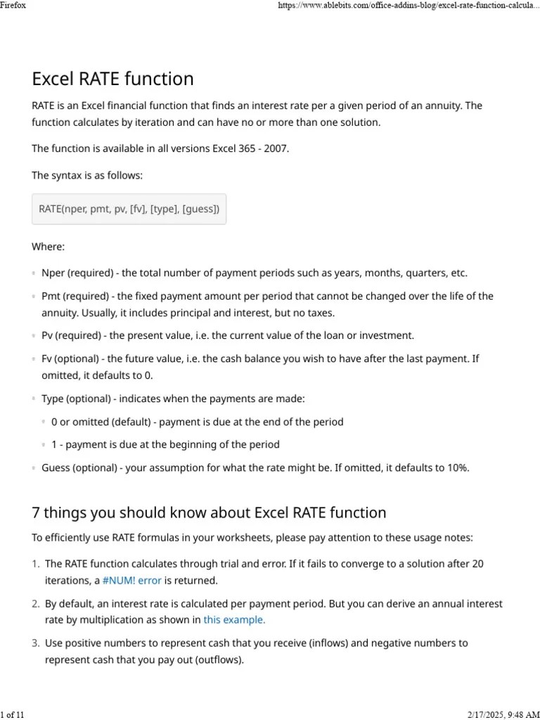 Using RATE Function In Excel To Calculate Interest Rate | PDF ...