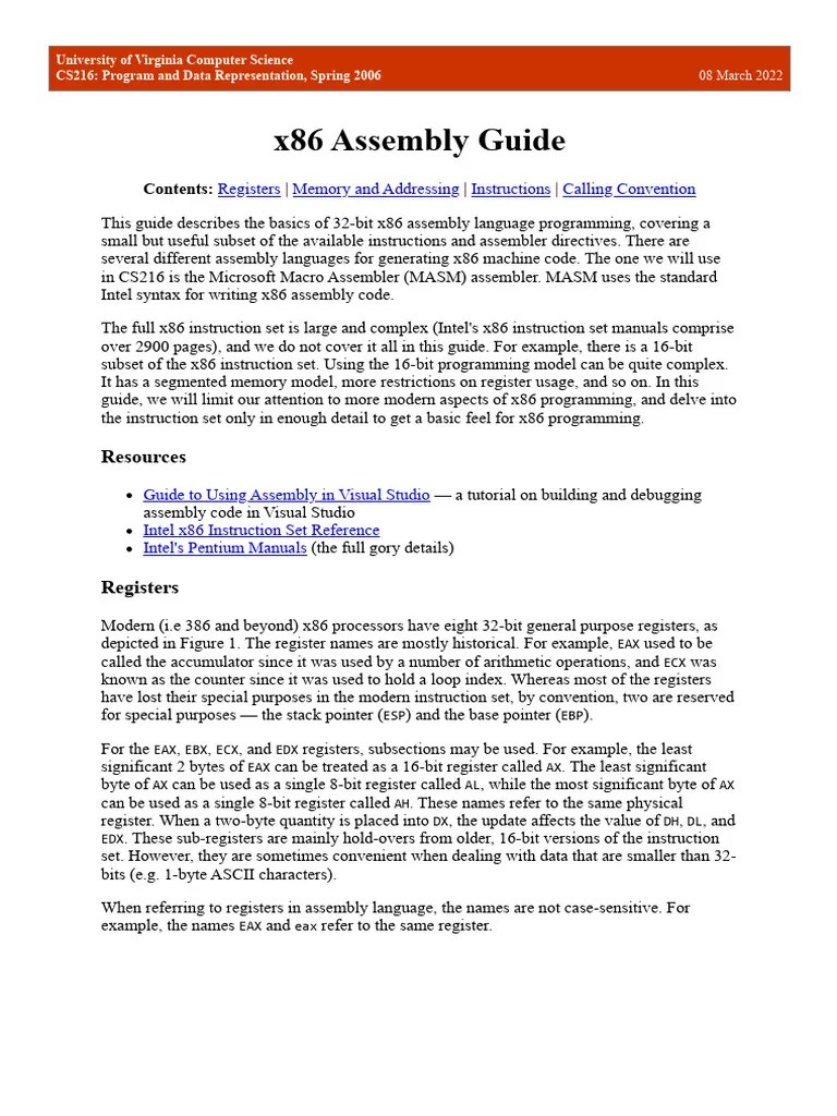 Guide To X86 Assembly | PDF | Assembly Language | Pointer (Computer ...