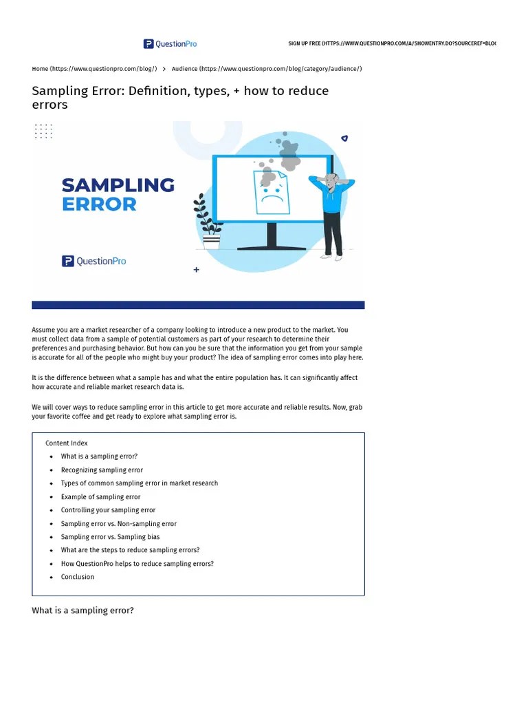Sampling Error - Definition, Types, + How To Reduce Errors | PDF | Sampling (Statistics ...