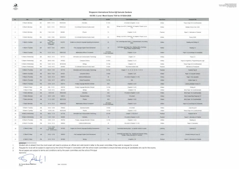 IGCSE2 Mock Exam Timetable_SY2024_25 | PDF