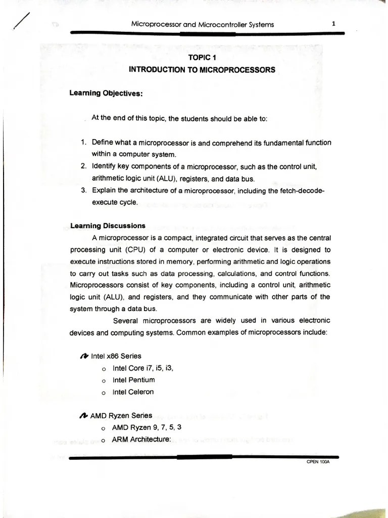 TOPIC 1 Introduction To Microprocessors | PDF