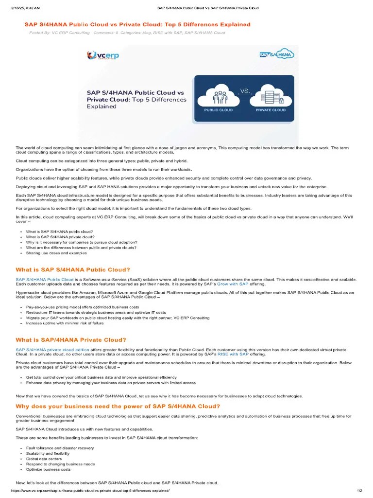 SAP S4HANA Public Cloud Vs Private Cloud - Top 5 Differences Explained | PDF