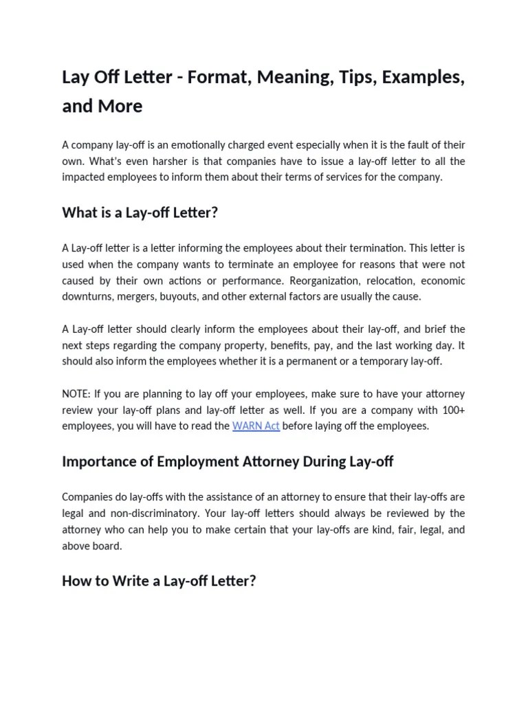 Lay-Off Letter | PDF | Layoff | Employment