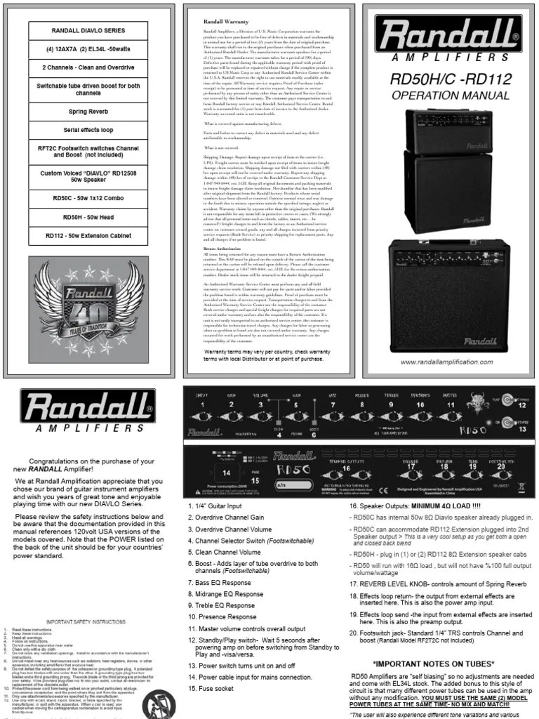 Amplifier - Randall - RD50 | PDF | Audio Engineering | Sound Technology