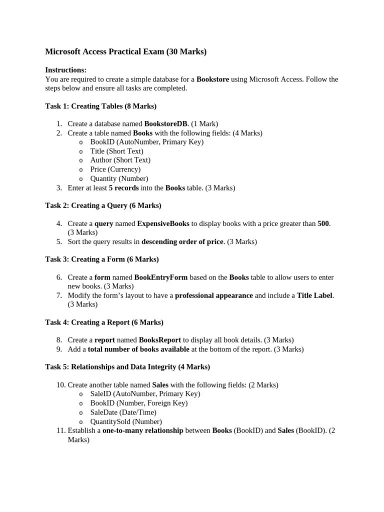 Microsoft Access Practical Exam | PDF