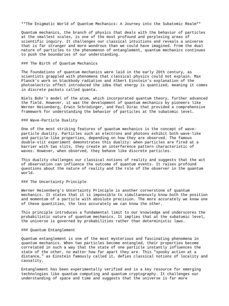 The Enigmatic World Of Quantum Mechanics A Journey Into The Subatomic ...