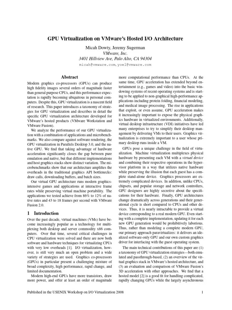 Vmware-gpu-virtualisation | PDF | Graphics Processing Unit | Virtualization
