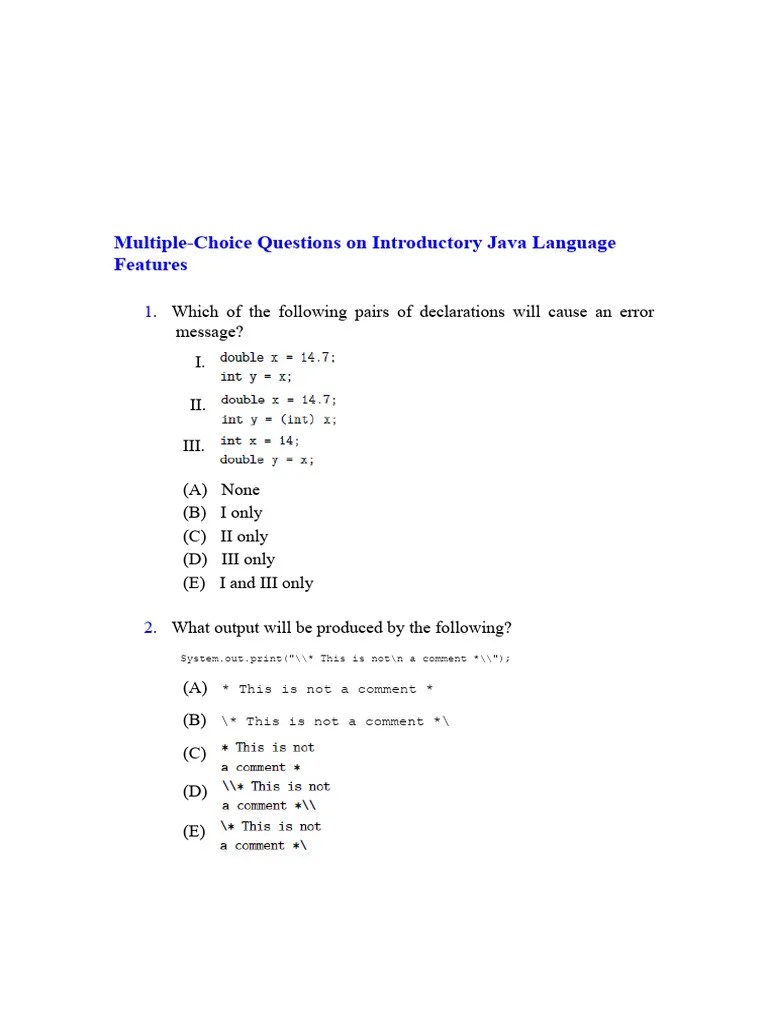 AP CS Java Basics MCQs | PDF | Boolean Data Type | Mathematical Logic