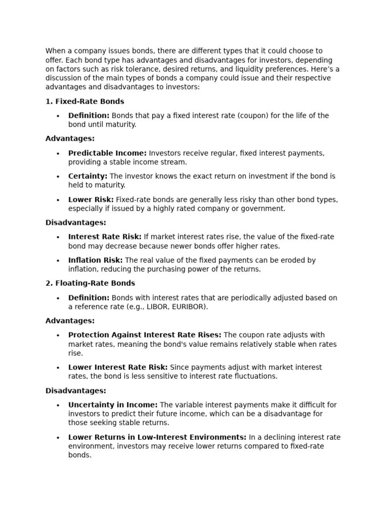 Advantages And Disadvantages Bonds | PDF | Bonds (Finance) | Interest