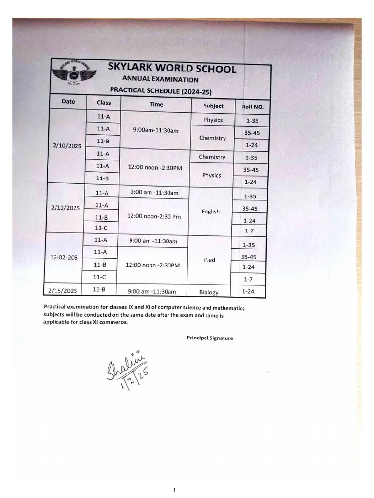 Annual Practical Schedule Pdf