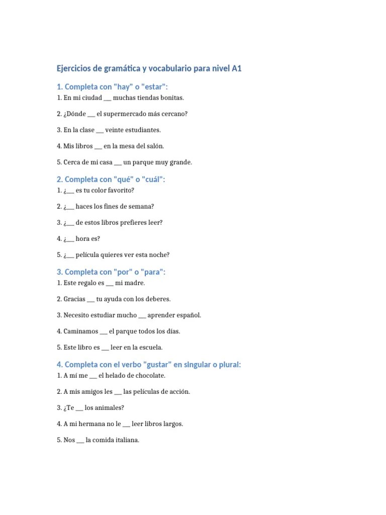 Ejercicios A1 Gramatica Pdf