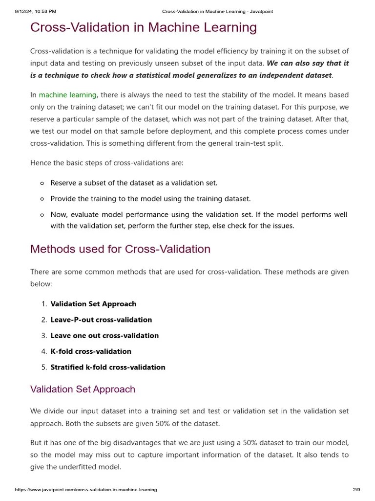 Cross-Validation In Machine Learning - Javatpoint | PDF | Cross ...